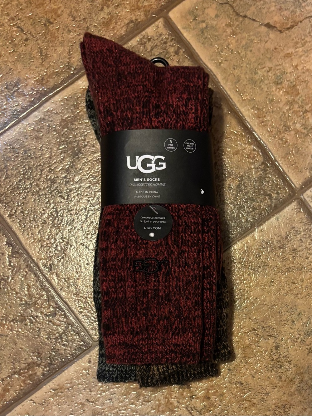 NWT UGG men’s Trey Ribbed Crew Sock 3-Pack OS